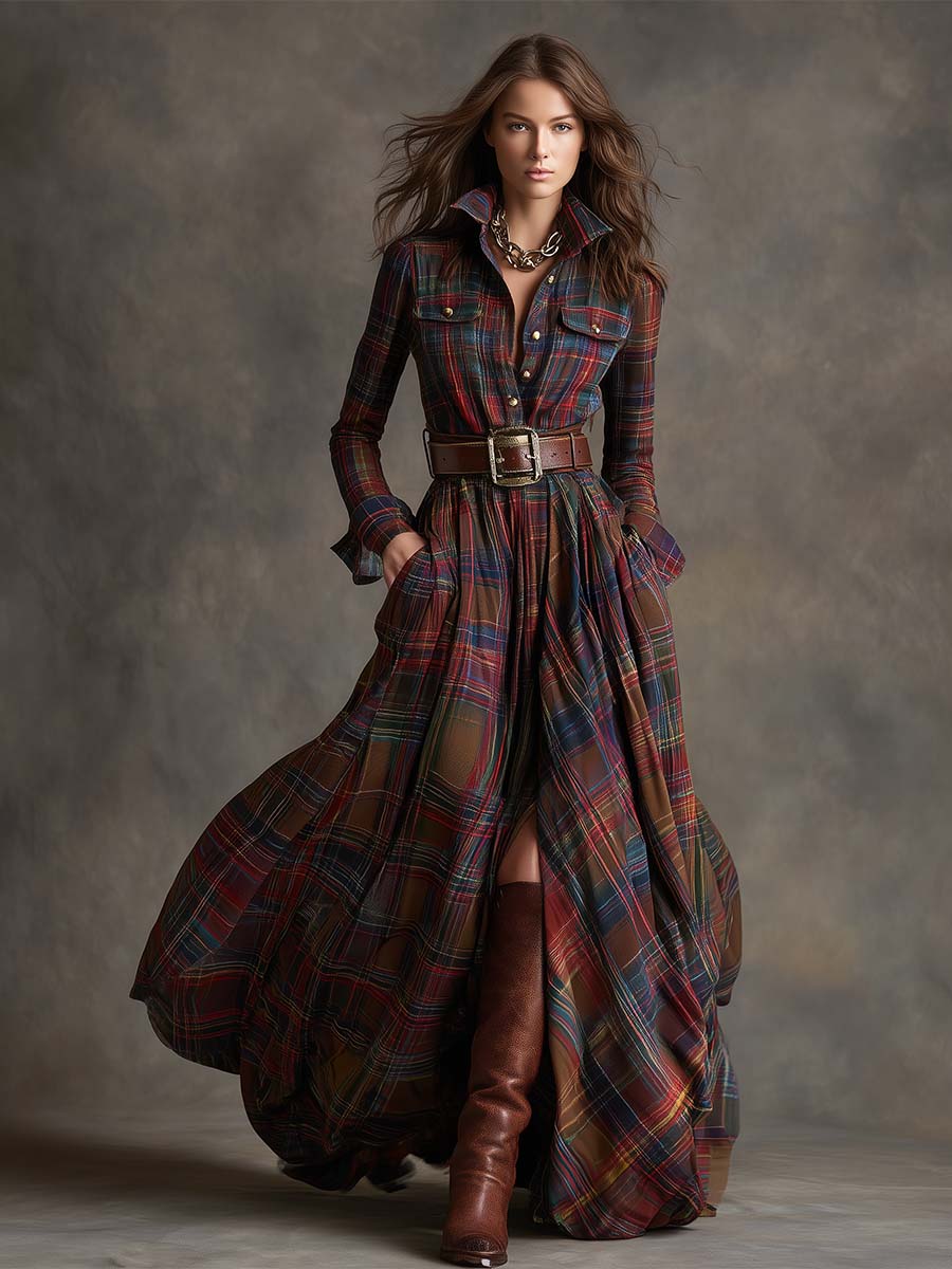 Giulietta – Maxi Checked Shirt Dress with Belt