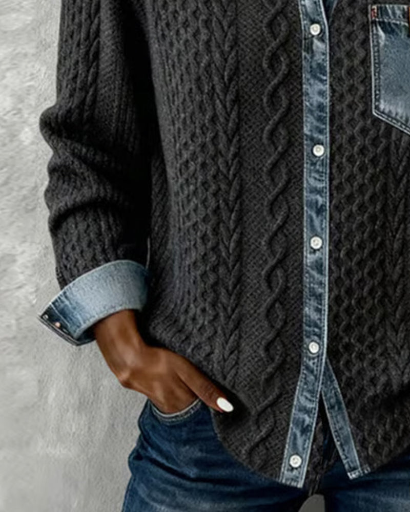 Delorisse - Chic Knitted Shirt with Denim Details