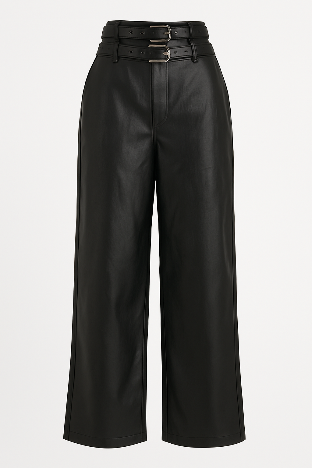 Pantalón polipiel doble cinturón