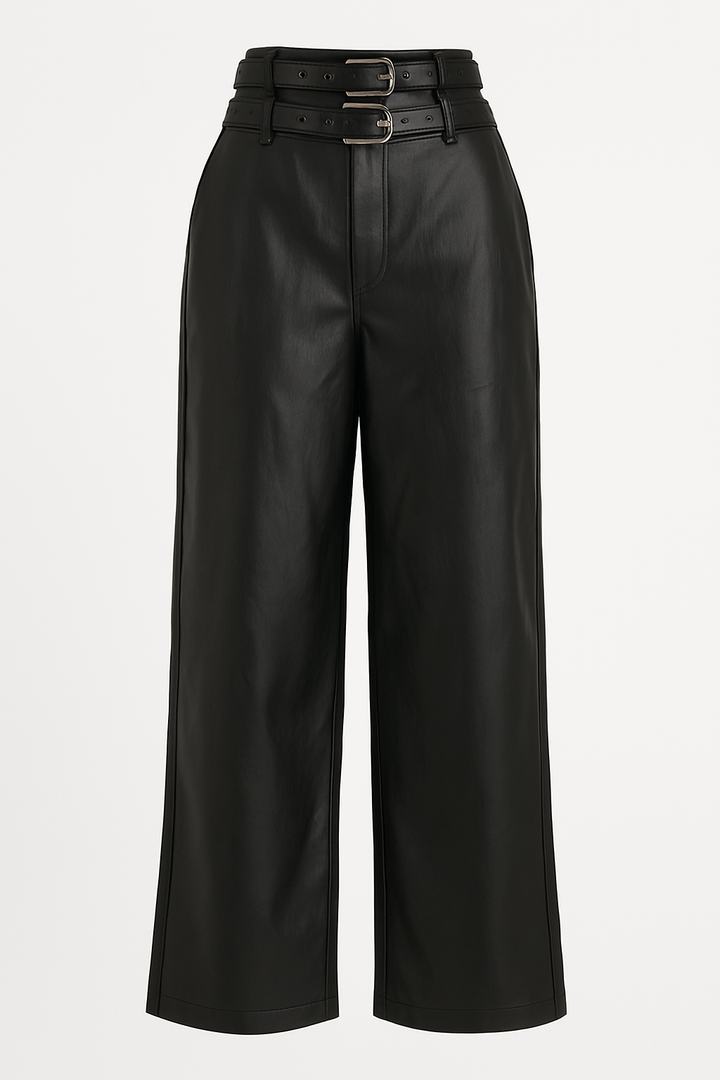 Pantalón polipiel doble cinturón