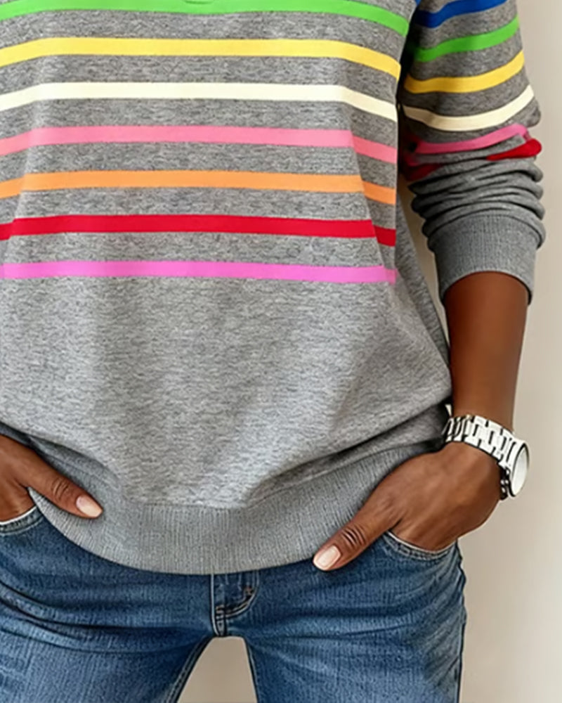 Isavelline - Casual Striped Zip-Up Sweatshirt
