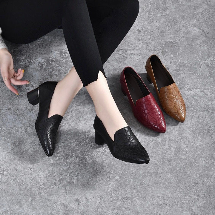 Doralyn - Genuine Leather Pumps with Elegant Embroidery
