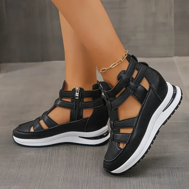 Romina - Elegant and Lightweight Wedge Sandals with Side Zip