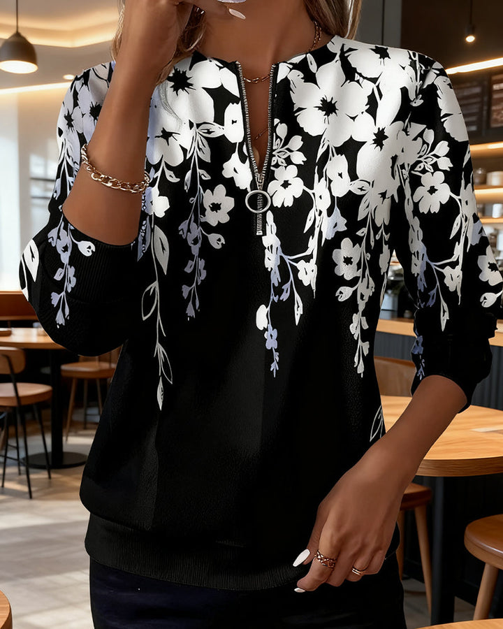 Rhoselinne - Printed Half-Zip Sweatshirt