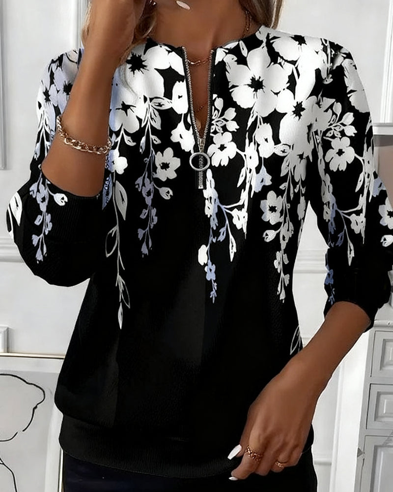 Rhoselinne - Printed Half-Zip Sweatshirt