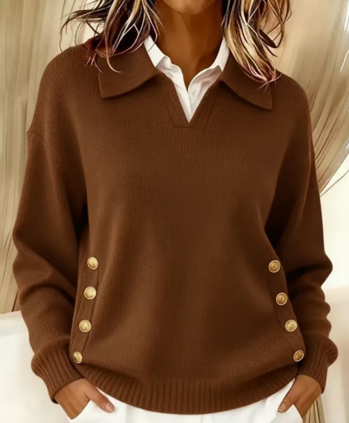 Belinara - Elegant Sweater with Gold Buttons