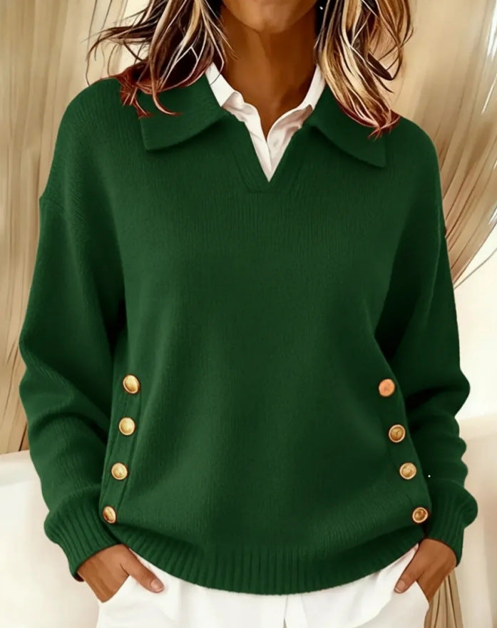 Belinara - Elegant Sweater with Gold Buttons