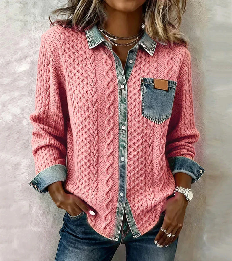 Áurea | Top de Punto Patchwork con Detalles de Denim