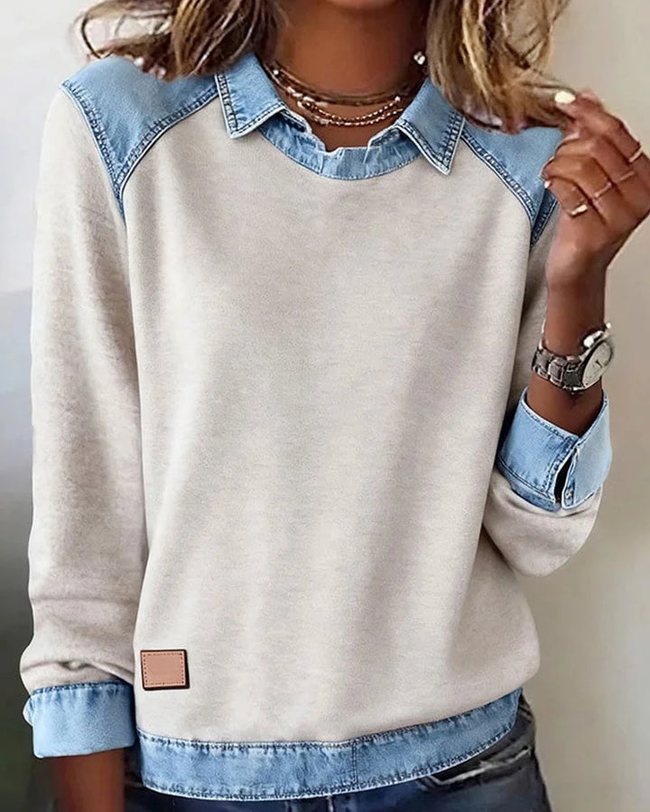 Norvella - Elegant Long Sleeve Blouse with Lapel Collar