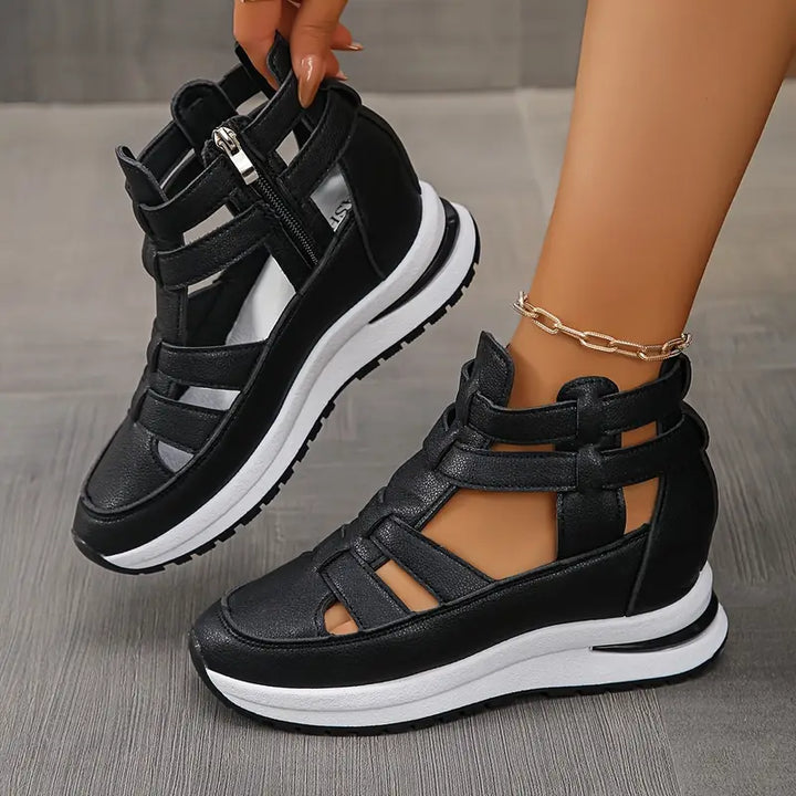 Romina - Elegant and Lightweight Wedge Sandals with Side Zip