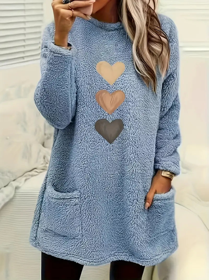 Patrice - Colorful Heart Fleece Sweatshirt with Pockets