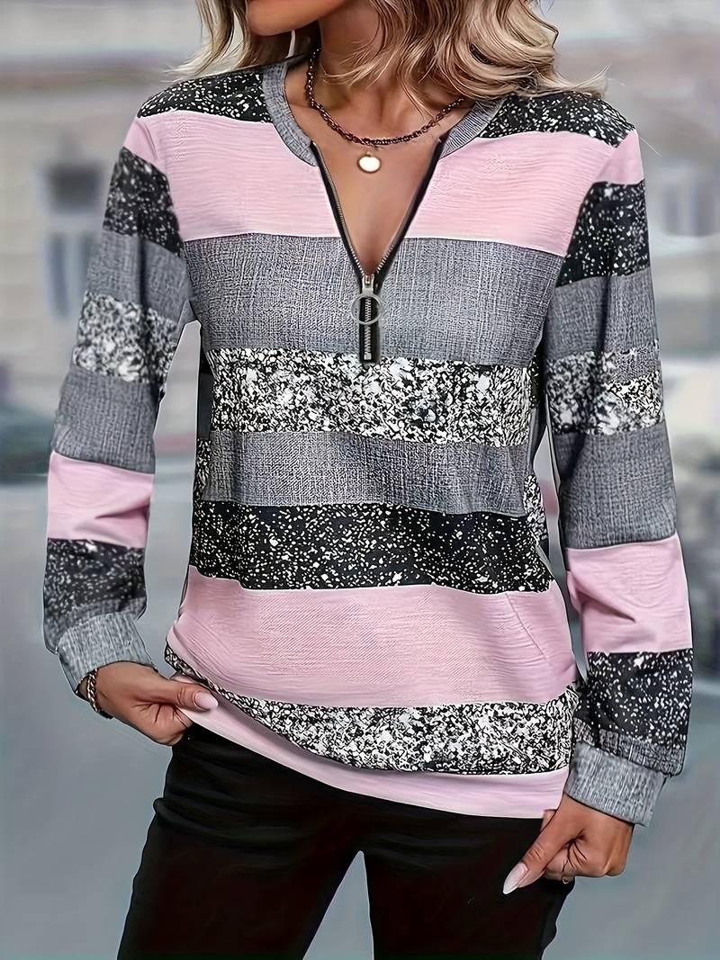 Brisalyne - Casual Striped Zip-Up Sweater
