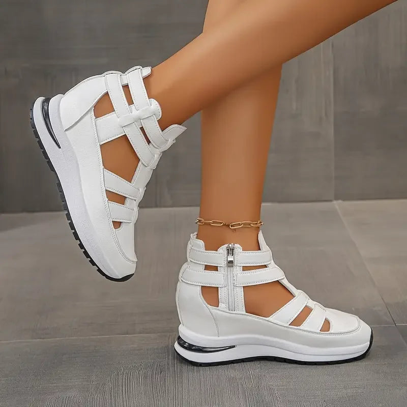 Romina - Elegant and Lightweight Wedge Sandals with Side Zip