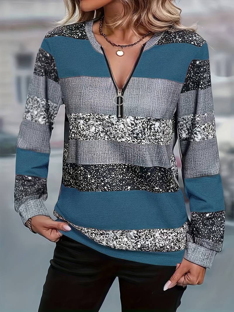 Brisalyne - Casual Striped Zip-Up Sweater