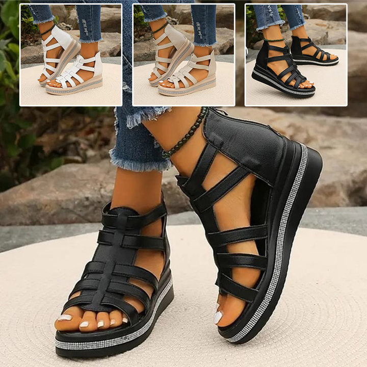 Tina - Wedge Sandals with Rhinestone Decoration