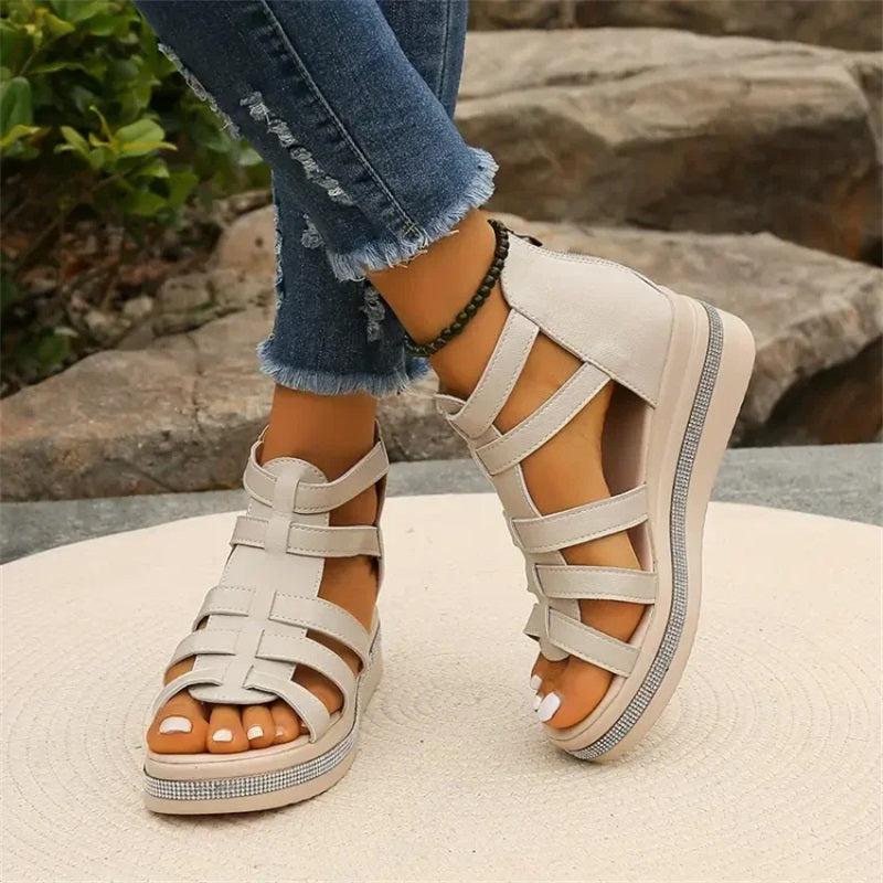 Tina - Wedge Sandals with Rhinestone Decoration