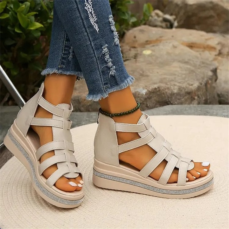 Tina - Wedge Sandals with Rhinestone Decoration