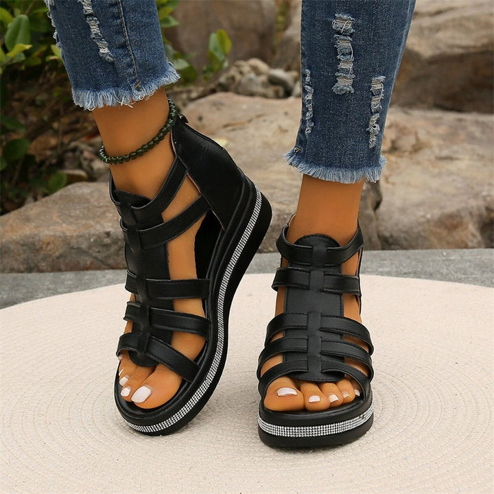 Tina - Wedge Sandals with Rhinestone Decoration